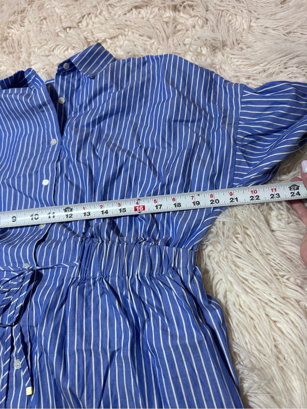 J. Mclaughlin Shirt Dress Blue White Vertical Strips Size Medium Button Front - Picture 5 of 11